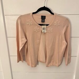 INC Vintage Deadstock Silk beaded floral crop pink woman clueless cardigan NWT M